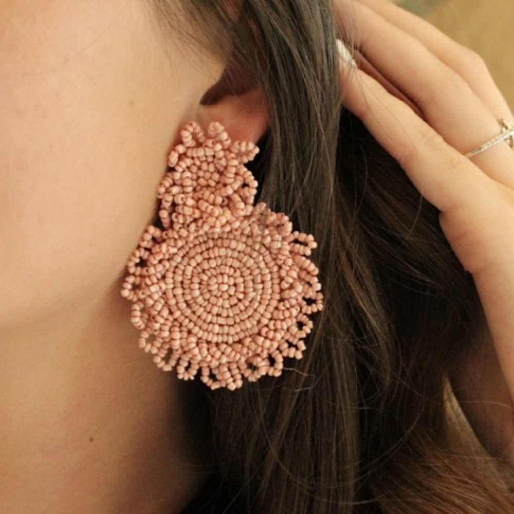NWT Pink Boho Seed Beaded Statement Earrings